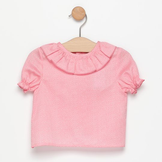 Camisa cuello bebé topos rosas