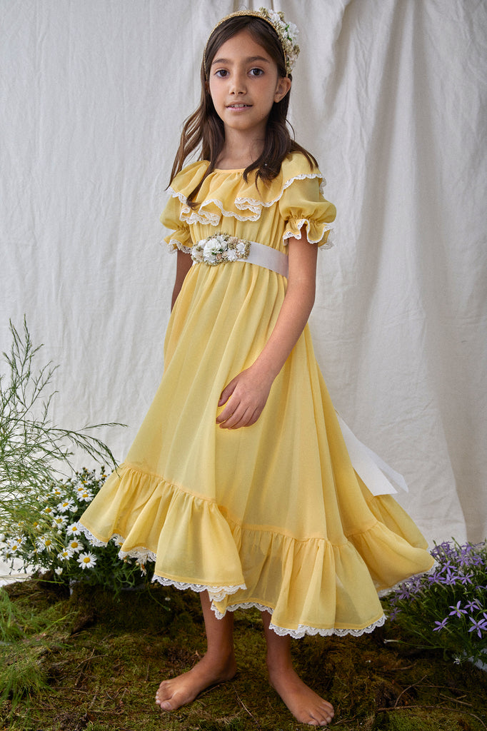 Vestido largo vintage amarillo ceremonia
